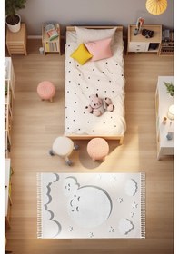 Resim Sparkle Krem Gri Anne Çocuk Bulut Figürlü Çocuk Odası Halısı 133x Gri 