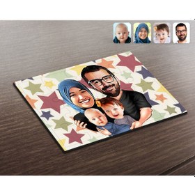 Resim Kişiye Özel Tesettürlü Aile Karikatürlü Ahşap Puzzle-4 