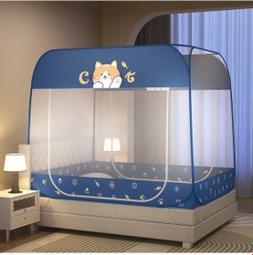 Resim Yeni Ev Montajsız Cibinlik Düşmeyi Önleyici Yurt Cibinlik Turuncu Kedi Çift Kapı-mavi 