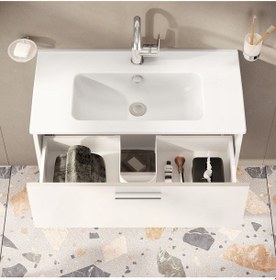 Resim Mia 75024 Banyo Dolabı Seti, Çekmeceli, 80 Cm, Parlak Beyaz 