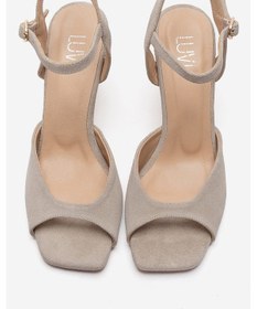 Resim Luvishoes Elvıa Bej Süet Hakiki Deri Kadın Topuklu Ayakkabı 