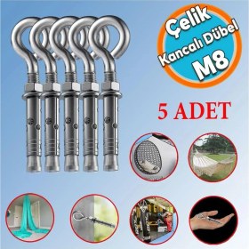 Resim BRATİ HAND TOOLS Kancalı Çelik Dübel M8 Salıncak Boks Torbası Avize Tavan Asma Aparatı Asacağı Kapalı Ağız 5 Adet 