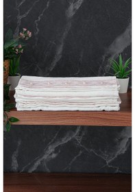 Resim % 100 Pamuklu Kadife Güpürlü İnci Işlemeli 6 Lı Çeyizlik El Yüz Havlu Seti - 30x50 Cm - 04466 - Pembe Pembe 