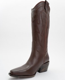 Resim Luvi Shoes Pietro Kahverengi Cilt Hakiki Deri Kadın Western Çizme Kahverengi Deri 