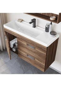 Resim Orka Nova Iskoç Ceviz Banyo Dolabı Alt Modül Lavabo 100 Cm Ceviz 