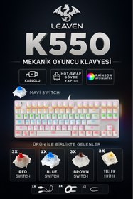 Resim Genel Markalar Leaven K550 Kablolu Hot-swap Rainbow Rgb Blue Switch Mekanik Klavye 87 Tuş 