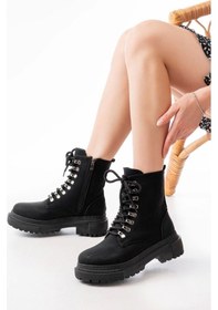 Resim 812-2121 Siyah Zümrüt Bağcıklı Fermuarlı Günlük Kadın Bot Siyah 