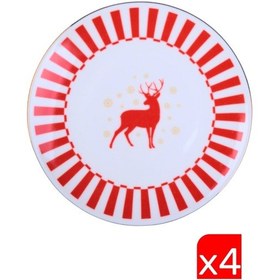 Resim Tabak Evi Porselen Altın Yaldızlı Geyik Pasta Tabağı 20,50cm 4 Lü Çok Renkli 