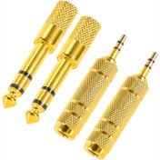 Resim 4-Lü Altın Kaplama Stereo Ses Adaptörü Dönüştürücü Seti, 3.5mm TRS Fiş 6.35mm 1/4 inç Jak'a & 3.5mm Dişi 6.35mm Erkek Fiş'a, USB Güçlü, ≤36V Çalışma Gerilimi, Kulaklık & Mikrofonlar için 