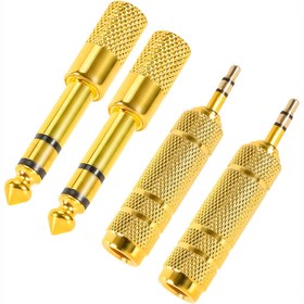 Resim 4-Lü Altın Kaplama Stereo Ses Adaptörü Dönüştürücü Seti, 3.5mm TRS Fiş 6.35mm 1/4 inç Jak'a & 3.5mm Dişi 6.35mm Erkek Fiş'a, USB Güçlü, ≤36V Çalışma Gerilimi, Kulaklık & Mikrofonlar için 