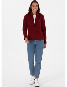 Resim U.S. Polo Assn. Kadın Bordo Fermuarlı Dik Yaka Polar Sweatshirt 50316729-VR014 