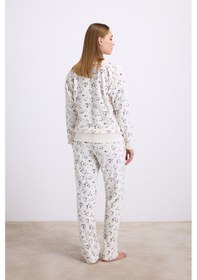 Resim Man11592-1004 Anil Ev Giyim Anıl Kadın Yıldız Desenli Tencel Pamuklu Sweatshirt Ve Pantolon Takımı 11592 Ekru 