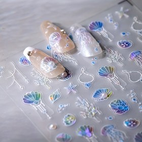 Resim Parıldayan Kabuk Kabartmalı Tırnak Sanatı Stickerları - Kendinden Yapışkanlı, DIY Manikür & Pedikür için Sim Vurguları, Karikatür Tasarımlar 