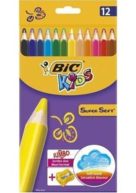 Resim Bic Kids Supersoft Yumuşak Kuru Boya Kalemi 12 Renk + Jumbo Kalemtraş 