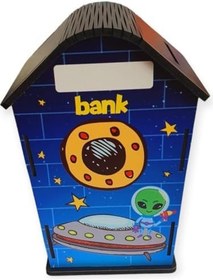Resim Ahşap Ev Kumbara Uzay Temalı 