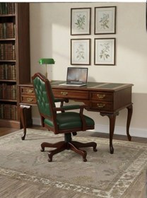 Resim Realm Fransız Retro Deri Ahşap Çalışma Masası 75x140 Ceviz 