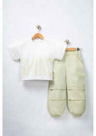 Resim Aden Kids Yeşil Renk Oversize Kız Çocuk Pamuk Keten Pantalonlu Alt Üst Takım 
