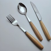 Resim 1 Set 6 adet Ahududu Ahşap Saplı Paslanmaz Çelik Yemek Takımı, 2 Kaşık, 2 Çatal, 2 Biftek Bıçağı dahil, Otel, Restoran, Ev Kullanımı için, Noel, Cadılar Bayramı, Paskalya, Hanukkah, Şükran Günü 