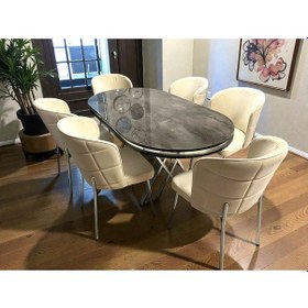 Resim Msy Home 6 Kişilik Serya İroni Oval Masa Krom Ayak Yönsüz Kumaş Modern Ve Şık Yemek Odası Takımı 874521 Bej 