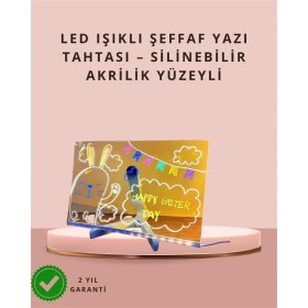 Resim Zero Land Lzrdwzrd LED Işıklı Şeffaf Yazı Tahtası – Neon Etkili Akrilik Pano, Silinebilir, 7 Renkli Kalemli, 30X20 cm 