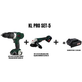 Resim Klpro Set-5 Şarjlı Darbeli Matkap + 115 MM Şarjlı Avuç Taşlama Kömürsüz 