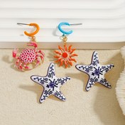 Resim 4 adet Bohemian Ocean Style El Yapımı Kaplama Denizyıldızı ve Yengeç Asma Küpeler - Kadınlar için Canlı Deniz Hayatı Kulak Aksesuarları, Güneş ve Deniz Canlısı Tasarımları, Günlük Giyim ve Partiler için Mükemmel, Şık Küpeler 