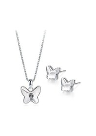 Resim Monemel Kristal Beyaz Taşlı Kelebek Kolye Küpe Set Altın Kaplama N08001b Gümüş - Rodyum 