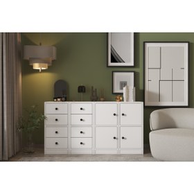 Resim Nettrends Dolapli Çekmeceli Sifonyer Beyaz 130 Cm Sfn-1019-ç 