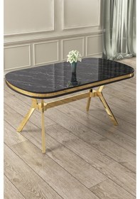 Resim Canisa Olya Serisi 90x168 Lak Panel Sonata Masa Takımı Gold Ayaklı 6 Gri Sandalye Sonata Masa Gri Sandalye 