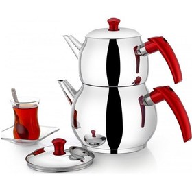 Resim Raymond Orta Boy Küre Paslanmaz Çelik Çaydanlık Takımı-kırmızı Kırmızı 