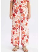 Resim DeFacto Kız Çocuk Wide Leg Geniş Bol Paça Çiçekli Beli Lastikli Bürümcük Pantolon C5373A824SMRD116 Kırmızı 