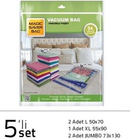 Resim Magic Saver Bag 5'Li Vakumlu Poşet Seti 2 L + 1 Xl + 2 Jumbo 