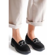 Resim Kafkaslar Kaymaz Taban Süet Klasik Model Zincir Detaylı Bayan Oxfort Ayakkabı 