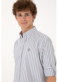 Resim U.S. Polo Assn. Erkek Gri Çizgili Beyaz Gömlek 50306327-VR024 