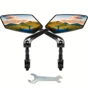 Resim 2 adet yüksek çözünürlüklü cam ayarlanabilir bisiklet arka görüş aynası, bisiklete binmek için 360 ° dönebilen yan görünüm, dağ bisikletleri için uygun geniş açılı yansıtıcı güvenlik aynası, evrensel gidon kurulum aksesuarları, HD büyük görüş alanı ile sürüşe uygun 