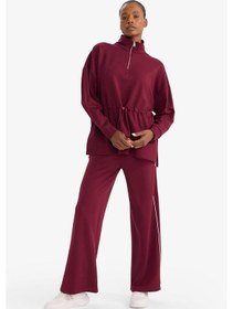 Resim Defacto Long Fit Dik Yaka Beli Lastikli Yarım Fermuarlı Modal Sporcu Sweatshirt G4367ax25wnbr170 Bordo-br170 