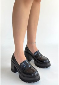 Resim Janes Siyah Rugan Dolgu Topuk Ayakkabı Siyah 