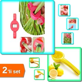 Resim Hereveoyuncak Ayarlanabilir Yeşil Fasulye Dilimleme Kesici + Limon Sıkacağı Limonatör Plastik - 2li Set E9F7X8 
