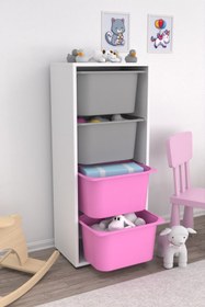 Resim Cara 4 Derin Sepetli Çok Amaçlı Oyuncak Dolabı Pembe Gri 