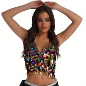 Resim Boho Chic Pullu Halter Sütyen Üstü - Bel Dansı & Kulüplere Uygun - Polyester/Şifon, Beyaz/Mor/Sarı Renklerde Mevcut 