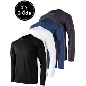 Resim Erkek Siyah-beyaz-antrasit-lacivert 4'lü Paket Basic Uzun Kollu Tişört Sporcu Body T-shirt Çok Renkli 