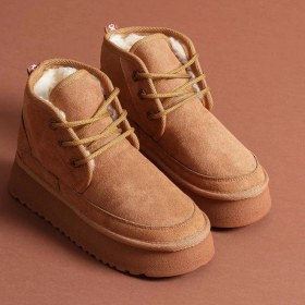 Resim Venessa Kadın Mini Taba Süet Bağcıklı İçi Tüylü Düz Taban Bot Resimdeki Renk 