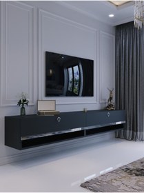 Resim Myniture Home & Living Duvara Monte Tv Sehpası Antrasit Gümüş S6301-4 