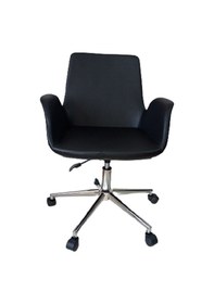 Resim Sekreter Sandalyesi Döküm Süngerli Siyah Suni Deri 