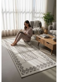 Resim Pamuklu Kaymaz Taban Dikdörtgen Banyo Paspası Yüksek Emici Pamuk Dokuma Bej 