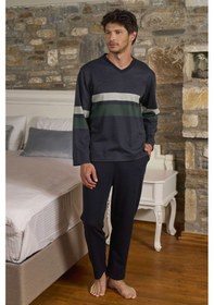 Resim Cossy By Aqua 26401 Erkek Uzun Kollu V Yaka Pijama Takımı-indigomelanj İndigo 