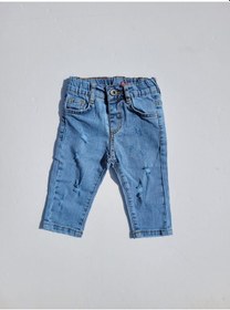 Resim Erkek Bebek Beli Lastikli Yırtık Detaylı Kot Pantolon-11699-kot Mavi 