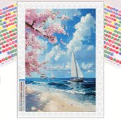 Resim 1 Huzurlu Plaj & Yelkenli Sahne 5D Elmas Boyama Seti, 29.97x40.13cm - Çerçevesiz Yuvarlak Boncuklu DIY El Sanatları, Mozaik Sanat Başlangıçlar & Meraklılar İçin, Oturma Odası, Yatak Odası Duvar Dekoru & Hediye İçin İdeal 