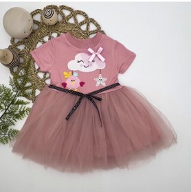 Resim 1-2-3 Yaş Tül Tokalı Bulut Civciv Ve Yıldız Nakışlı Kız Bebek Elbisesi Gül Kurusu GÜL KURUSU 
