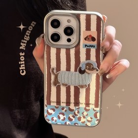 Resim 16/16 pro max/15/15 pro/15 pro max/15/16 pro için uygun, Eğlenceli Elektro Kaplama Gümüş Mavi Leopar Kulaklıklı Nakışlı Köpek Stickerlı Cep Telefonu Kılıfı 